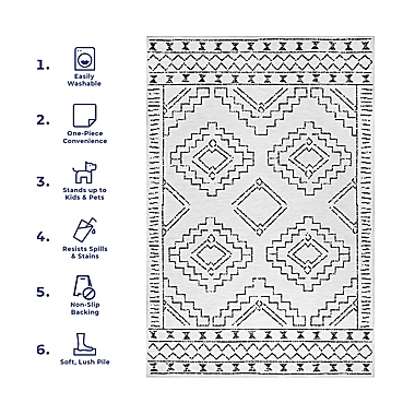 nuLOOM Noa Machine Washable Tribal 2&#39;6 x 6&#39; Runner in White. View a larger version of this product image.
