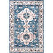 nuLOOM Norma Machine Washable Medallion 3&#39; x 5&#39; Area Rug in Blue