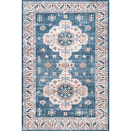nuLOOM Norma Machine Washable Medallion Area Rug in Blue
