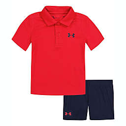 Under Armour® Size 12M 2-Piece Polo Shirt & Short Set in Red/Grey