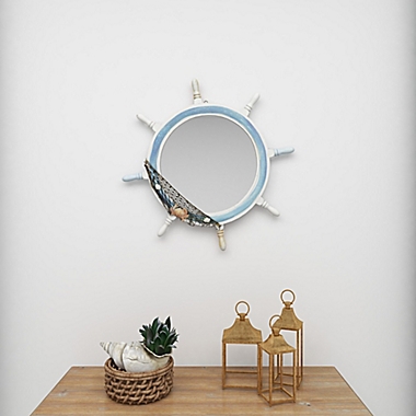 Ridge Road Decor 24-Inch Round Ship Wheel Wall Mirror. View a larger version of this product image.