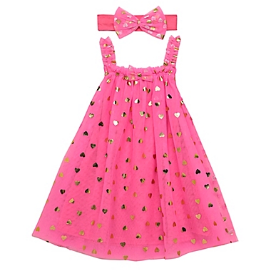 Baby Starters&reg; Size 18M 2-Piece Dots Chiffon Trapeze Dress and Headband Set in Gold. View a larger version of this product image.