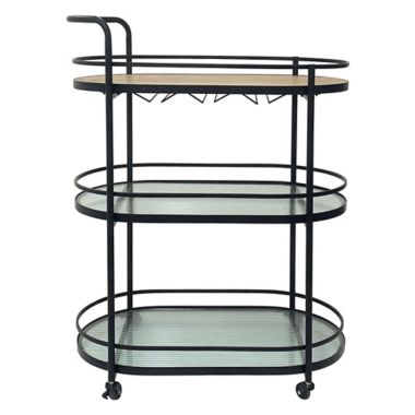 Studio 3B&trade; 3-Tier Oval Metal Bar Cart in Black. View a larger version of this product image.