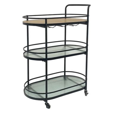 Studio 3B&trade; 3-Tier Oval Metal Bar Cart in Black. View a larger version of this product image.
