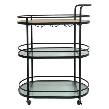 Studio 3B&trade; 3-Tier Oval Metal Bar Cart in Black. View a larger version of this product image.