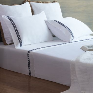 Everhome&trade; Egyptian Cotton Cane Embroidered 700-Thread-Count Queen Sheet Set in Maritime Blue. View a larger version of this product image.