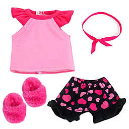 Sophia's by Teamson Kids 4-Piece Doll Pajama Set with Slippers in Hot Pink/Black