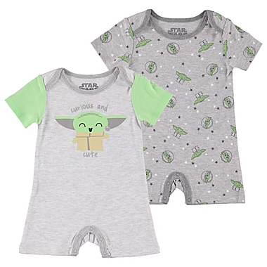 Star Wars&reg; Size 18M 2-Pack Baby Yoda Romper Set in Grey. View a larger version of this product image.