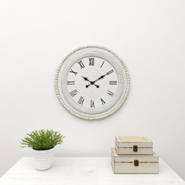 Ridge Road Decor 22-Inch Round Wood Farmhouse Wall Clock in White. View a larger version of this product image.