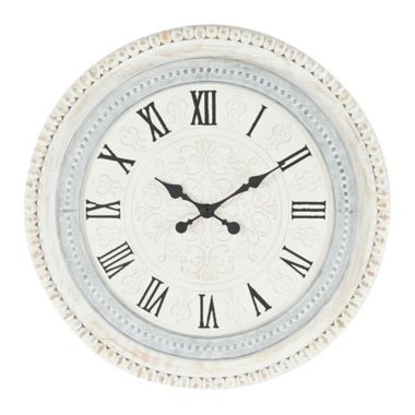 Ridge Road Decor 22-Inch Round Wood Farmhouse Wall Clock in White. View a larger version of this product image.