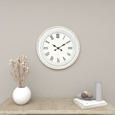 Ridge Road Decor 22-Inch Round Wood Farmhouse Wall Clock in White. View a larger version of this product image.