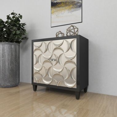 Ridge Road Decor Crescent Moon Rectangular Cabinet in Black/Silver. View a larger version of this product image.