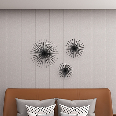 Ridge Road Décor 3D Orb Sculpture Metal Wall Décor in Black (Set of 3). View a larger version of this product image.