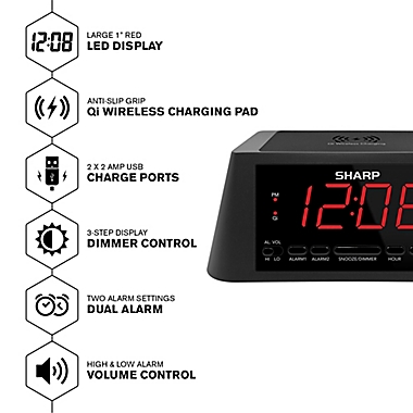 Sharp&reg; Qi Wireless Charging Power Station Alarm Clock. View a larger version of this product image.
