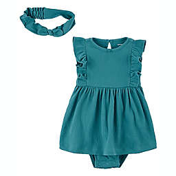carter's® Size 9M 2-Piece Gauze Denim Bodysuit Dress and Headwrap Set in Turquoise