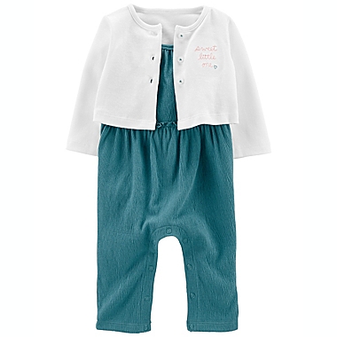 carter&#39;s&reg; Size 3M 2-Piece Gauze Denim Jumpsuit and Cardigan Set in Turquoise. View a larger version of this product image.