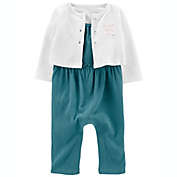 carter&#39;s&reg; Size 3M 2-Piece Gauze Denim Jumpsuit and Cardigan Set in Turquoise