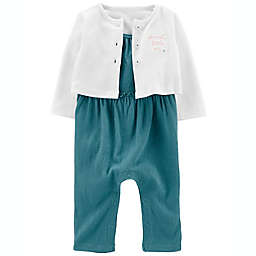 carter's® Size 12M 2-Piece Gauze Denim Jumpsuit and Cardigan Set in Turquoise