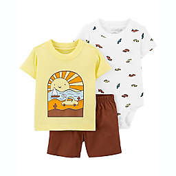 carter's® Size 12M 3-Piece Sun and Cars T-Shirt, Bodysuit, and Short Set in Yellow