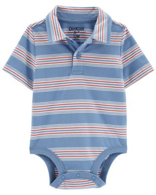 OshKosh B'gosh® Striped Short-Sleeve Polo Bodysuit In Blue | Bed Bath ...