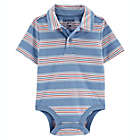 Alternate image 0 for OshKosh B&#39;gosh&reg; Size 3M Striped Short-Sleeve Polo Bodysuit in Blue
