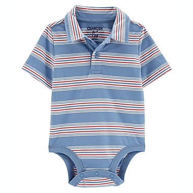 OshKosh B&#39;gosh&reg; Size 3M Striped Short-Sleeve Polo Bodysuit in Blue. View a larger version of this product image.