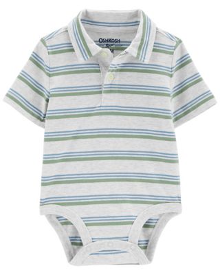 OshKosh B'gosh® Striped Short-Sleeve Polo Bodysuit In Grey | Bed Bath ...