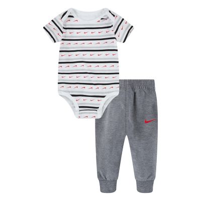 Nike Size 6M 2-Piece Bodysuit And Pant Set In White/grey