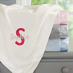 Playful Name Embroidered Satin Trim Baby Blanket