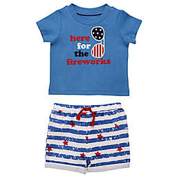 Baby Starters® Newborn 2-Piece Fireworks T-Shirt and Short Set in Navy/White