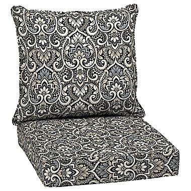 Arden Selections&trade; Printed 2-Piece Indoor/Outdoor Deep Seat Cushion Set in Black/Tan. View a larger version of this product image.