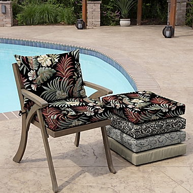 Arden Selections&trade; Simone Tropical 2-Piece Outdoor Dining Chair Cushion Set in Black. View a larger version of this product image.