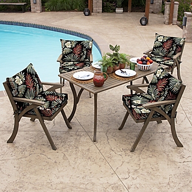 Arden Selections&trade; Simone Tropical 2-Piece Outdoor Dining Chair Cushion Set in Black. View a larger version of this product image.