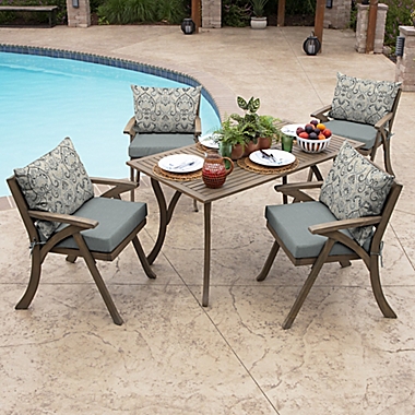 Arden Selections&trade; Damask Indoor/Outdoor Dining Chair Pillow Back Cushion in Neutral. View a larger version of this product image.