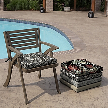 Arden Selections&trade; Aurora Damask Outdoor Chair Cushion in Black. View a larger version of this product image.
