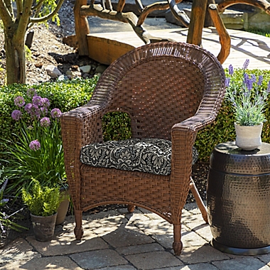 Arden Selections&trade; Damask Indoor/Outdoor Wicker Chair Cushion in Black. View a larger version of this product image.