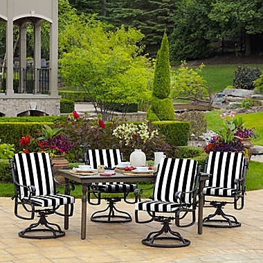 Arden Selections&trade; Cabana Stripe Outdoor Dining Chair Cushion in Black. View a larger version of this product image.