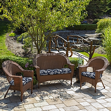 Arden Selections&trade; Indoor/Outdoor Ashland Jacobean Wicker Chair Cushion in Navy/White. View a larger version of this product image.