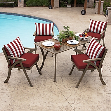 Arden Selections&trade; Cabana Stripe Outdoor Dining Chair Pillow Back Cushion in Ruby. View a larger version of this product image.
