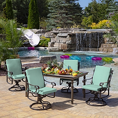 Arden Selections&reg; Leala Textured Outdoor Dining Chair Cushion in Aqua. View a larger version of this product image.