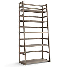Simpli Home Acadian Solid Wood Ladder Shelf Bookcase in Distressed Grey
