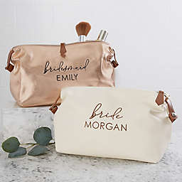 Bridal Party Personalized Faux Leather Makeup Bag in Rose Gold