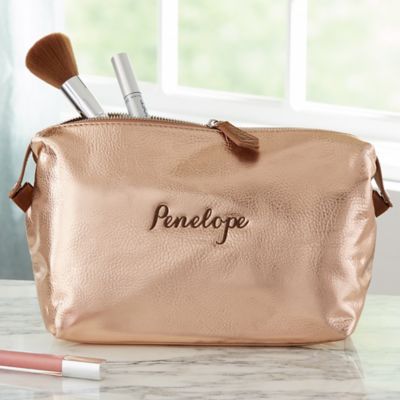 Personalized Faux Leather Cosmetic Travel Case in Rose Gold