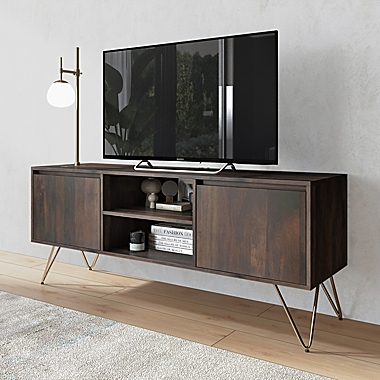 Simpli Home Hunter Solid Mango Wood 60-Inch TV Media Stand in Ebony. View a larger version of this product image.