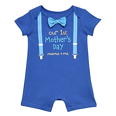 Baby Starters&reg; Newborn &quot;Our 1st Mother&#39;s Day&quot; Suspenders Romper in Blue. View a larger version of this product image.