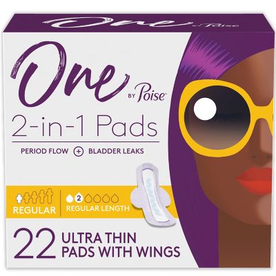 One by Poise&reg; 22-Count 2-in-1 Ultra Thin Regular Feminine Pads with Wings