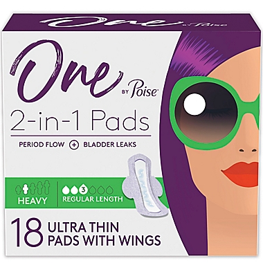 One by Poise&reg; 18-Count 2-in-1 Ultra Thin Heavy Feminine Pads with Wings. View a larger version of this product image.