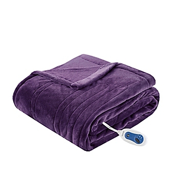 Beautyrest&reg; Heated Plush Throw in Purple. View a larger version of this product image.
