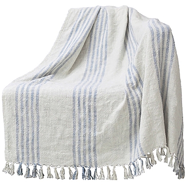 Everhome&trade; Coastal Stripe Outdoor Throw Blanket in White/Blue. View a larger version of this product image.