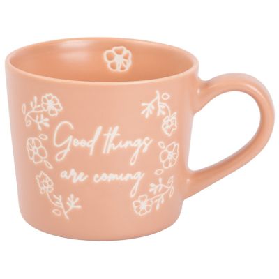 Home Essentials&reg; &quot;Good Things Are Coming&quot; 16 oz. Floral Mug in Tan